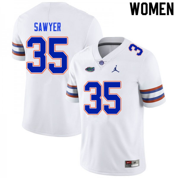 Women #35 William Sawyer Florida Gators College Football Jersey White